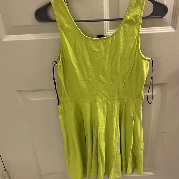 Forever 21 size L highlighter green pull on skater dress - Picture 3 of 3